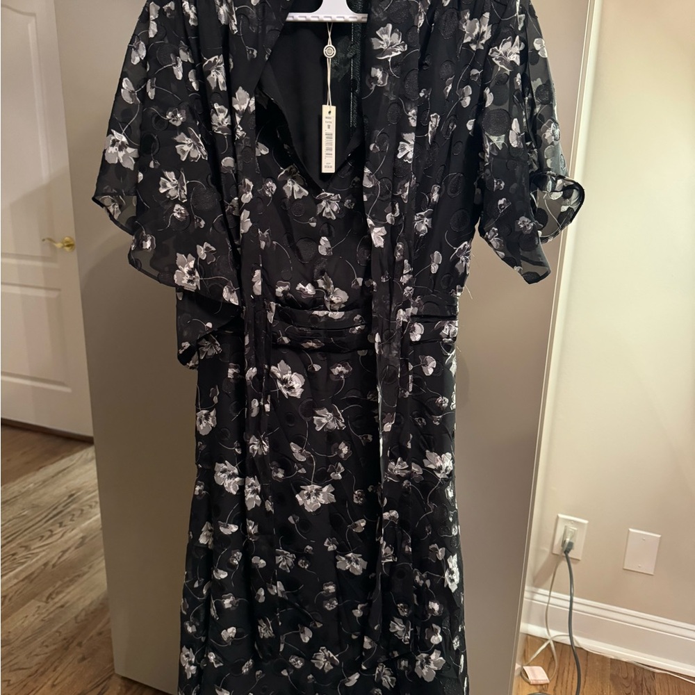 Black Floral Midi Dress with Flutter Sleeves